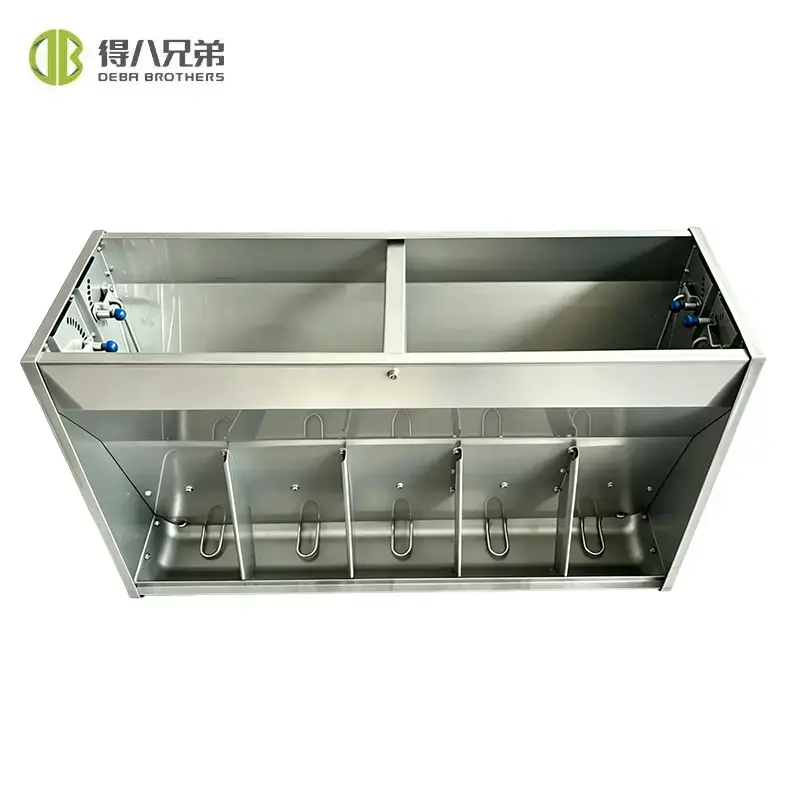Stainless-Steel Dual-Sisi Babi Feeder kanggo Pens Nursery